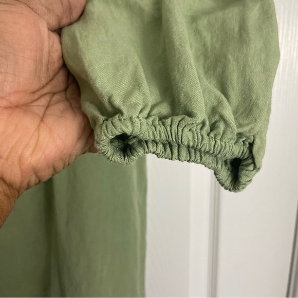 Lost + Wander Sage Green Emilia Mini Dress Linen Blend Sz L - Picture 5 of 14